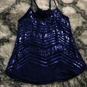 Royal blue sequin spaghetti strap tank top